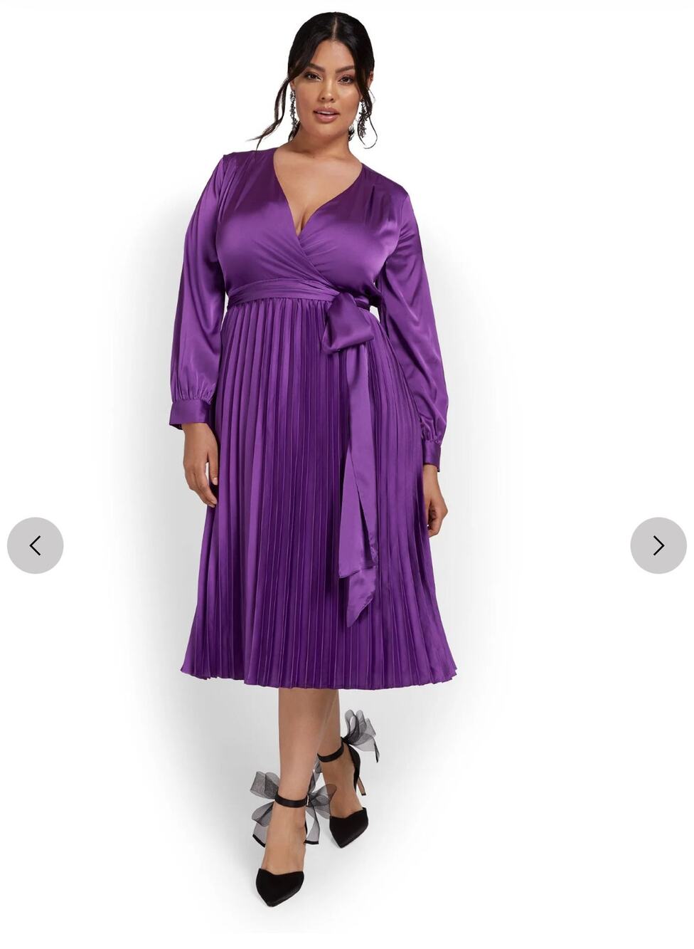 New York & Company Purple Pleated Midi Length Dress Long Sleeve Size Medium